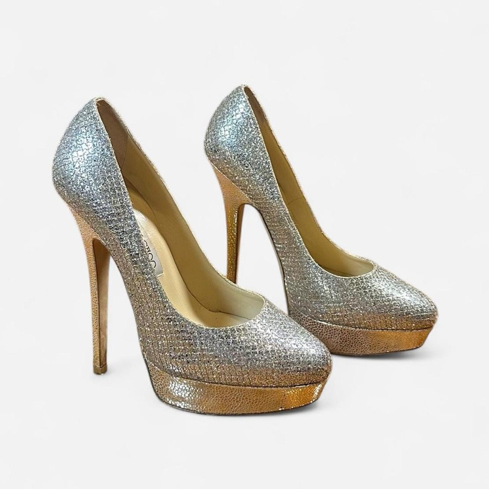 Jimmy Choo silver glitter pumps